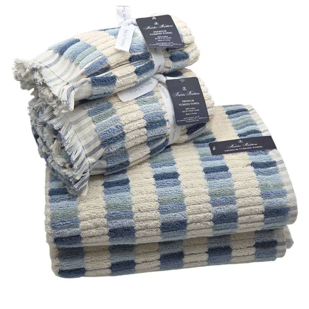 Brooks Brothers 6pc Premium Turkish Cotton Towel Set Blue 2 Bath 2 Hand 2 Tip